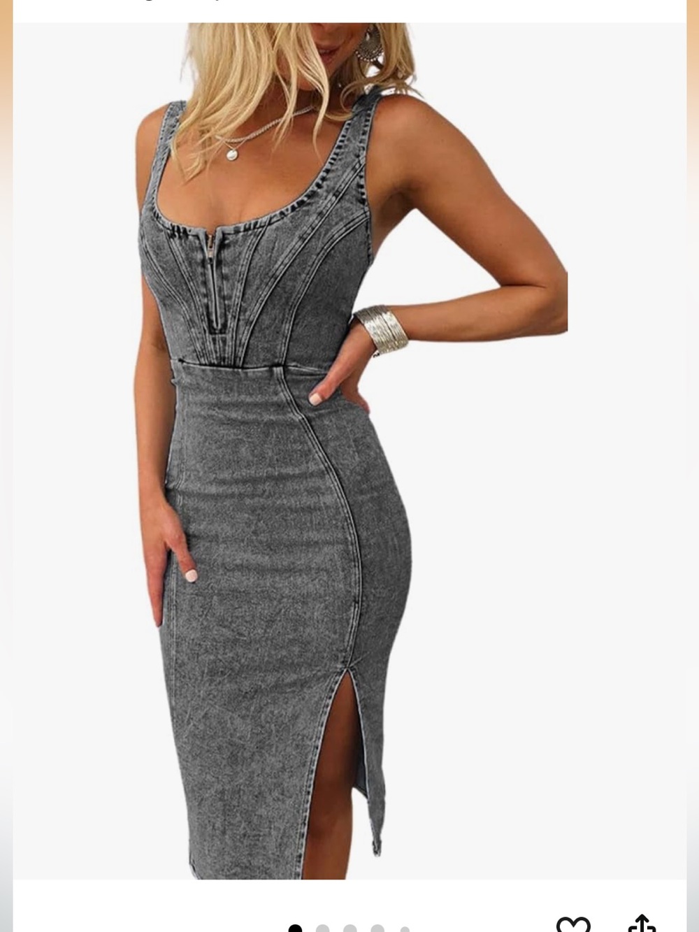 Utcoco NWT M Sleeveless Grey Washed BODY-CON SLIT SEXY Denim Midi Dress